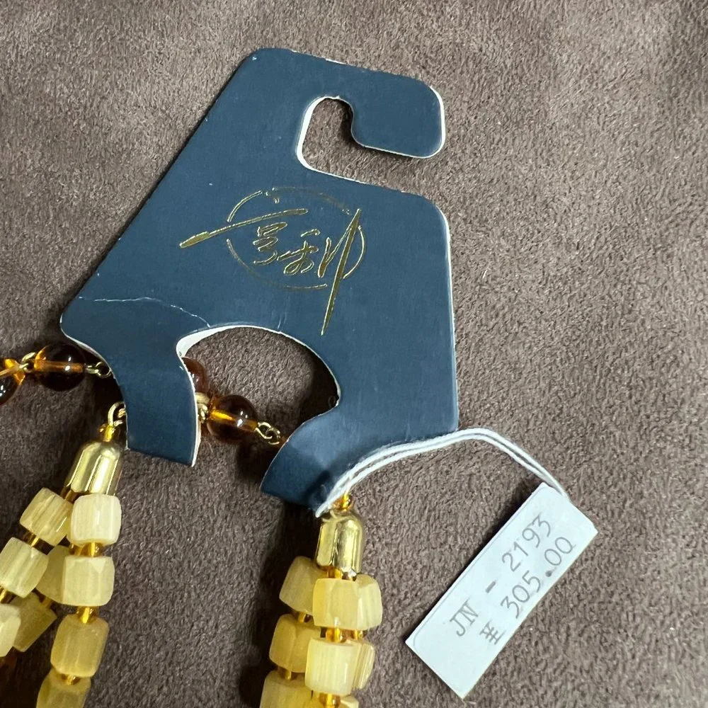 Vintage Amber Square Beads Multistrand Necklace